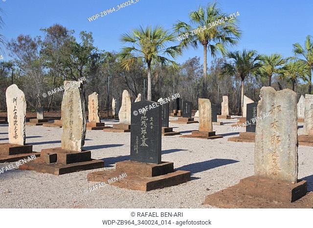BROOME, WA - SEP SEP 17 2019: Headstones in the Japanese Cemetery. It's the resting place of 919 Japanese divers who lost their lives working in the pearl...