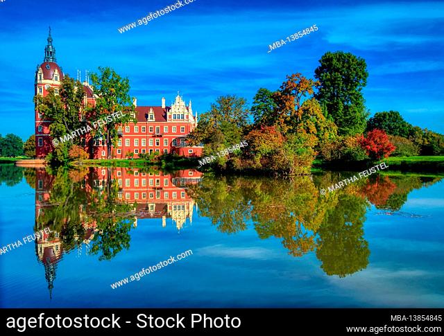 New castle in Prince Pücklerpark Bad Muskau, Upper Lusatia, district of Goerlitz, Saxony, Germany, Europe