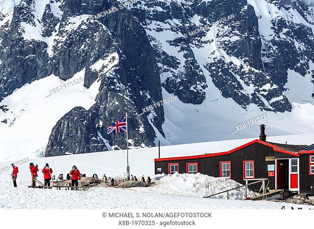 Guest from the Lindblad Expedition ship National Geographic Explorer enjoy Port Lockroy, Antarctica, Southern Ocean
