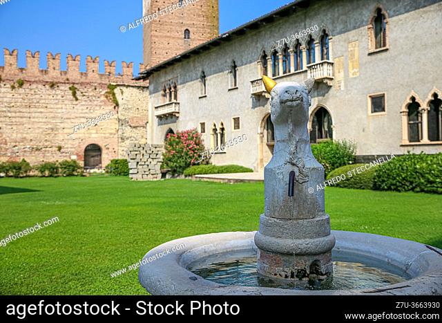Detail of a fountain located inside the Casalvecchio Castle (Verona, Italy)
