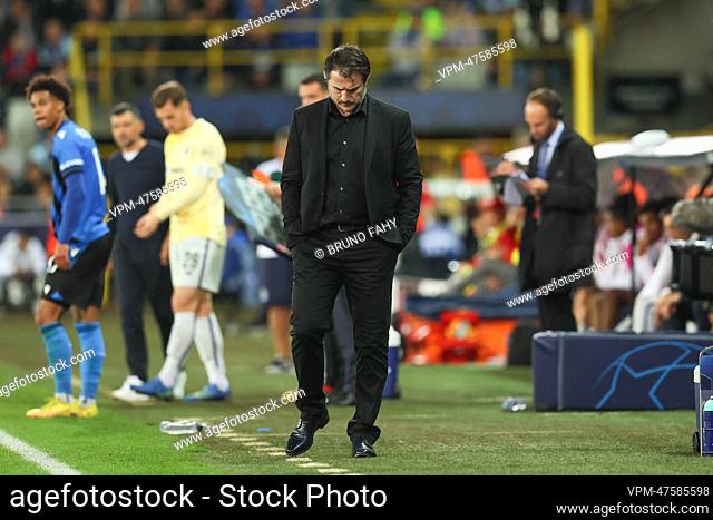 Club's head coach Carl Hoefkens looks dejected during the match between Belgian soccer team Club Brugge KV and Portuguese FC Porto