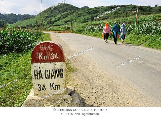 kilometre-marker onthe road around Viet Lam, Ha Giang province, northern vietnam, southeast asia
