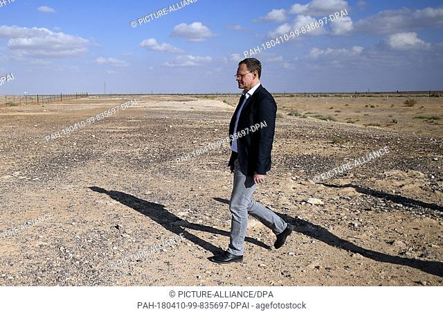 10 April 2018,  Amman, Jordan: German President of the Bundesrat Michael Mueller of the Social Democratic Party (SPD) visits the desert castle Qasr Amra