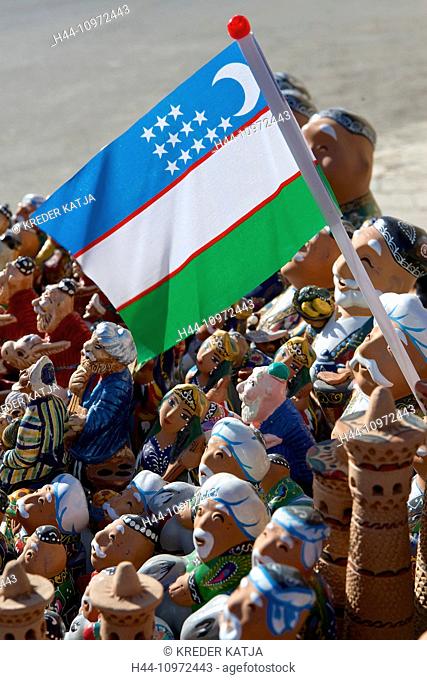 Asia, Uzbekistan, Central Asia, silk road, outside, day, Uzbek, national flag, national flag, national colors, flag, flag, banner, sculpture, figure, nobody