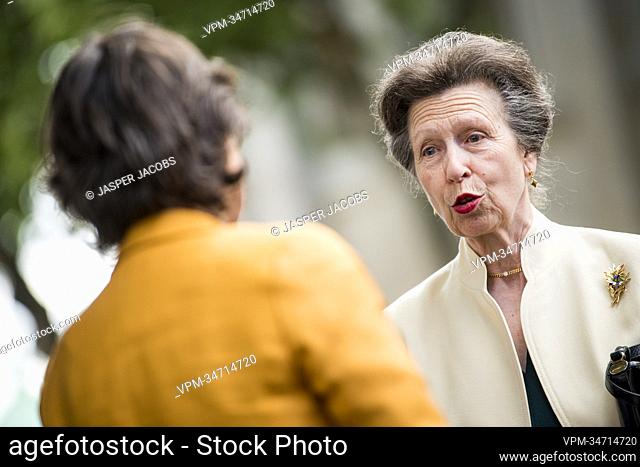 Anne, the Princess Royal pictured during a wreath-laying ceremony at the Edith Cavell Monument, on day two of the economic trade mission to the United Kingdom