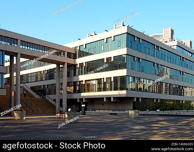 leeds, west yorkshire, united kingdom - 13 may 2019: the ec stoner building at the university of leeds a brutalist style building by chamberlain powell and bon...