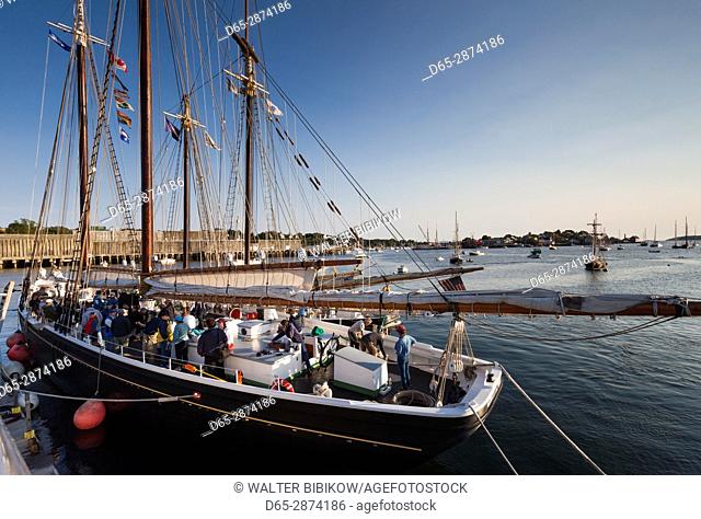 USA, Massachusetts, Cape Ann, Gloucester, America's Oldest Seaport, Gloucester Schooner Festival, schooners, dusk