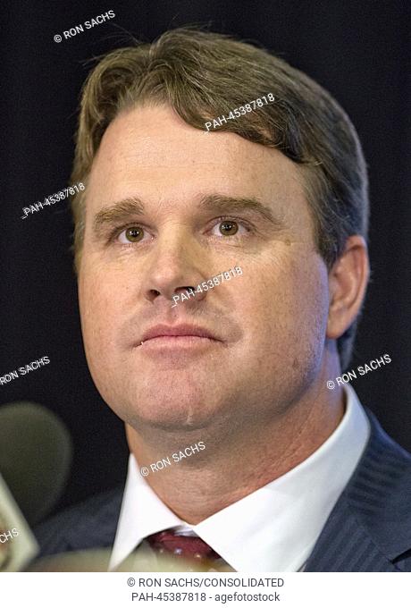 Jay Gruden makes remarks as he is introduced as the new head coach of the Washington Redskins at a press conference at Redskins Park in Ashburn, Virginia, USA