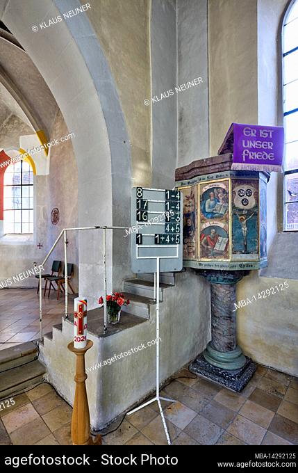 Church, St.Cosmas and Damian, pulpit, church castle, interior design, Euerbach, Franconia, Germany, Europe