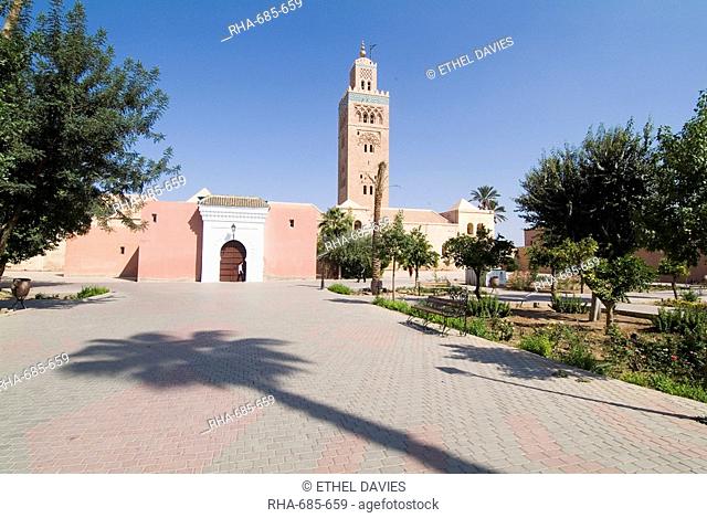 Koutoubia minaret Booksellers Mosque, Marrakech, Morocco, North Africa, Africa
