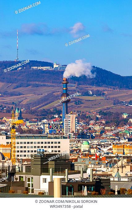 Spittelau waste incineration plant designed by Hundertwasser in Vienna Austria - cityscape architecture background