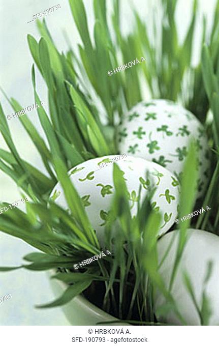 Painted eggs in Easter grass