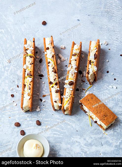 Lemon cream crunchy fingers with crushed coffee beans
