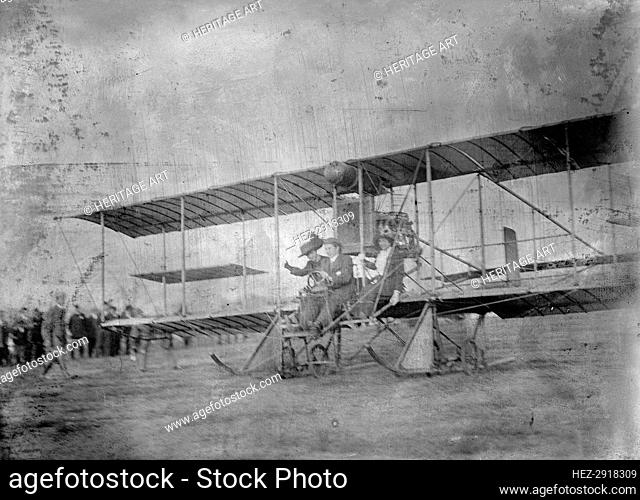 Flights And Tests of Rex Smith Plane Flown By Anthony Jannus; in plane with Miss Laura Merriam, 1912 Creator: Harris & Ewing