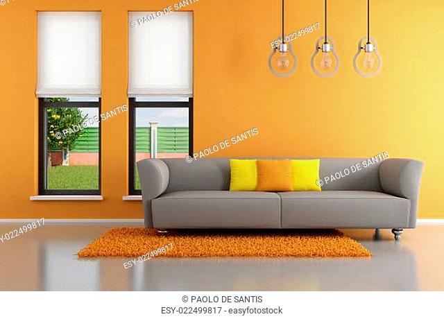 Minimalist orange living room