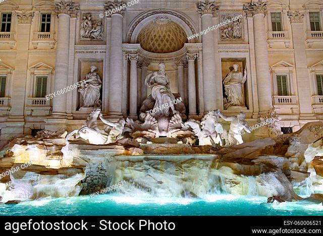 Trevi Fountain at night, one of the most famous fountains in the world, in Rome, Italy