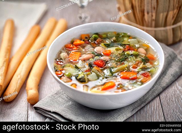 Minestrone Soup on a Plate. High quality photo