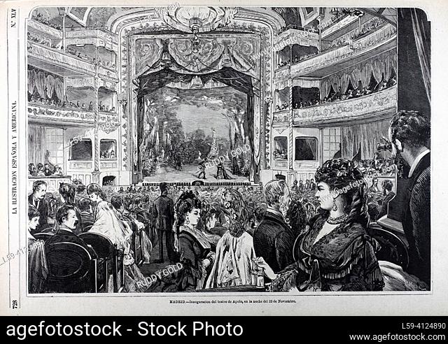 Madrid. Inauguration of the Apolo theater on the night of November 23, 1873 with the premiere of the opera La Mujer del Portero, by Antonio Eslava