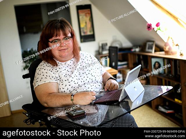 28 July 2020, Berlin: Ulrike Gehn, works from her home office at the company Kopf, Hand + Fuß gGmbH The Berlin-based company advises companies on inclusion...
