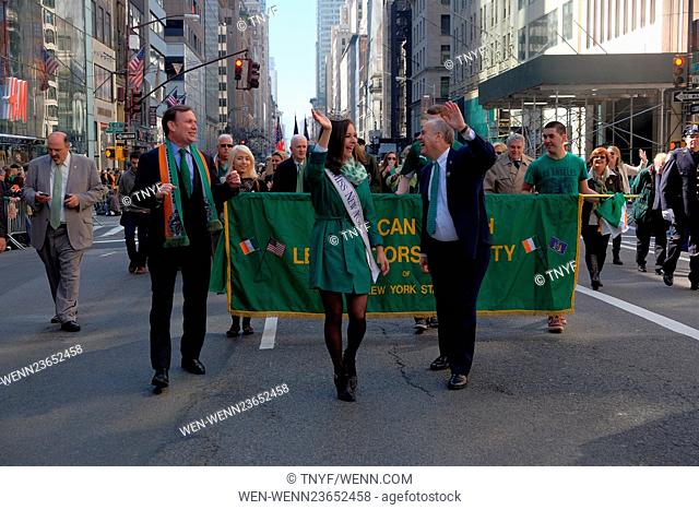 Mayor Deblasio marches in the 2016 St Patricks Day Parade Featuring: Atmosphere, Mayor Deblasio, Cardinal Dolan, Govenor Cuomo Where: Manhattan, New York