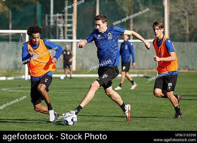 Club's Tajon Buchanan and Club's Hans Vanaken fight for the ball during a training session at the winter training camp of Belgian soccer team Club Brugge