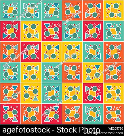 Tiled geometric pattern in assorted shapes and vibrant colors
