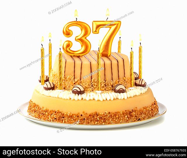 Festive cake with golden candles - Number 37