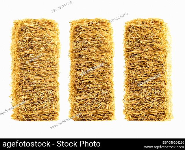 three dry haystack isolated on white background
