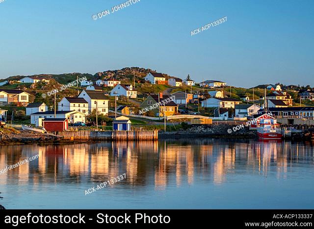 Shoreline buildings at sunrise, Twillingate, Newfoundland and Labrador NL, Canada