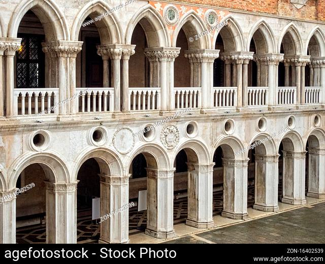 Colonnade and loggia in the courtyard of the Doge's Palace (Palazzo Ducale) - Venice, Veneto, Italy