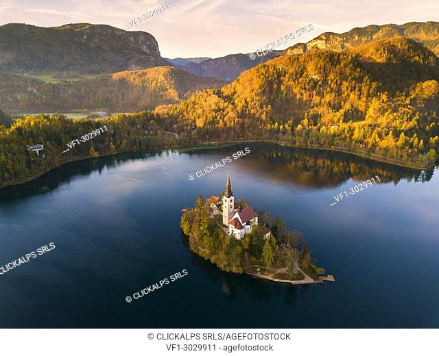 .Bled Island and Lake Bled. Bled, Upper Carniolan region, Slovenia