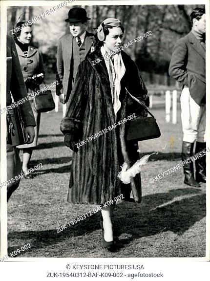 Mar. 12, 1954 - Princess Margaret Attends the Sandown Park Races - Keystone Photo Shows:- Princess Margaret Seen as she walks to the Paddock - When she visited...