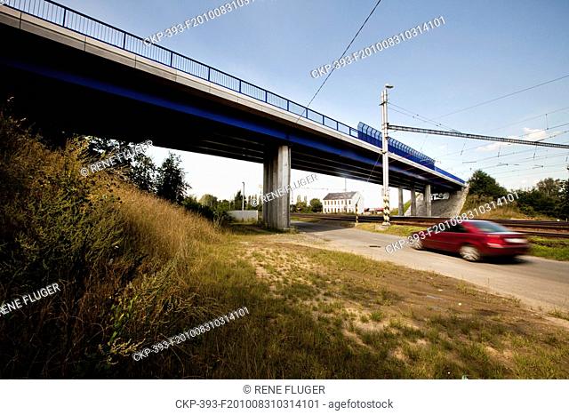 A road bridge above railway tracks in Studenka, Czech Republic The scene faced tragic train accident when reconstructed road bridge collapsed on passing EC 108...