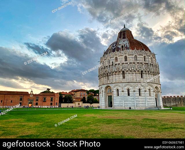 Baptistery of Pisa at sunset, Field of Miracles, Tuscany, Italy