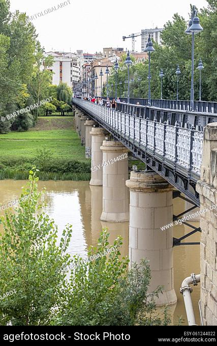 Iron bridge, Ebro river, opened in 1882, - Puente de Sagasta -, Logroño, La Rioja, Spain, Europe