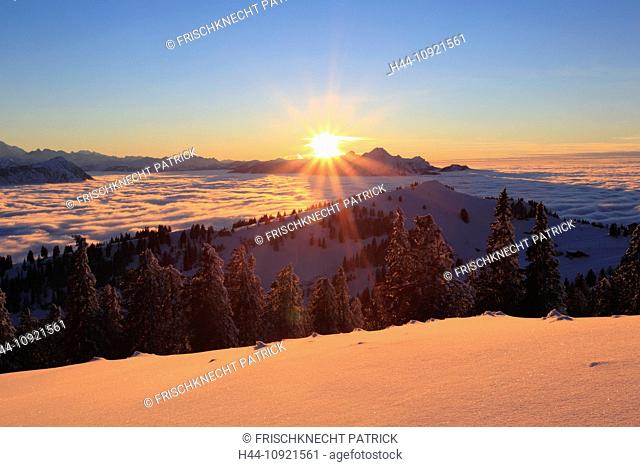 Evening, evening light, Alp, Alps, afterglow, alpenglow, view, mountain, mountains, mountain, mountain panorama, Bernese Alps, mountains, back light