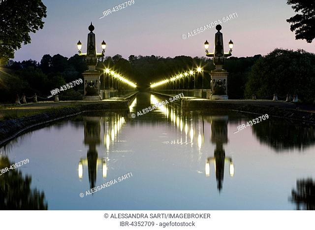 Canal bridge, Briare Canal at dusk, Département Loiret, Centre-Val de Loire Region, France