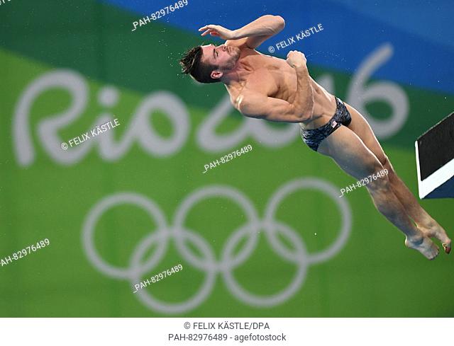Bronze medalist David Boudia of the USA in action during the Men's 10m Platform Final of the Diving event during the Rio 2016 Olympic Games at the Maria Lenk...