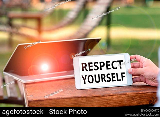 Text showing inspiration Respect Yourself, Conceptual photo believing that you good and worthy being treated well Voice And Video Calling Capabilities...