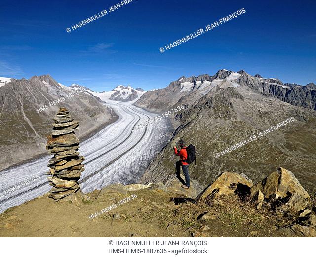Switzerland, Canton of Valais, Fiesch, Aletsch glacier from Eggishorn
