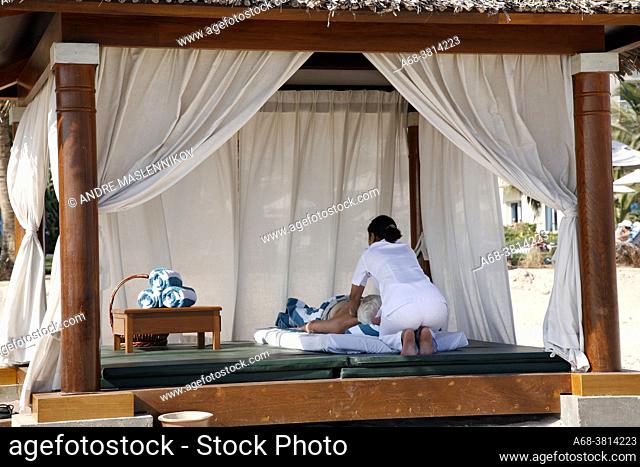 Massage on the beach at Hilton hotel in Salalah, Oman