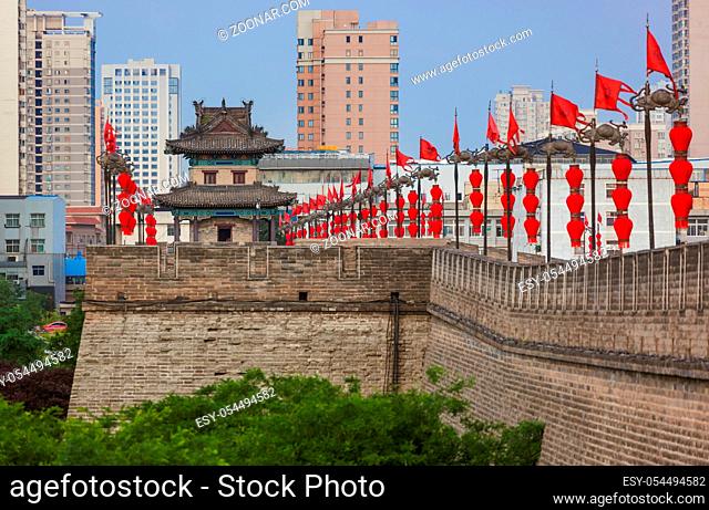 North wall of old town - Xian China - travel and architecture background