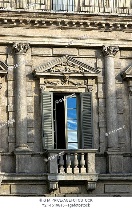 window in Palazzo Maffei, Piazza delle Erbe, Verona, Italy