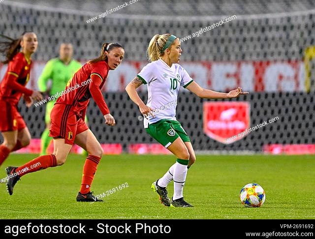 Irish Denise O'Sullivan pictured in action during a friendly women's soccer game between Belgium's national team the Red Flames and the Republic of Ireland