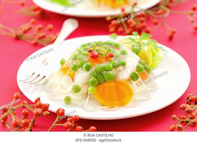 Fish, peas and carrots in aspic Christmas