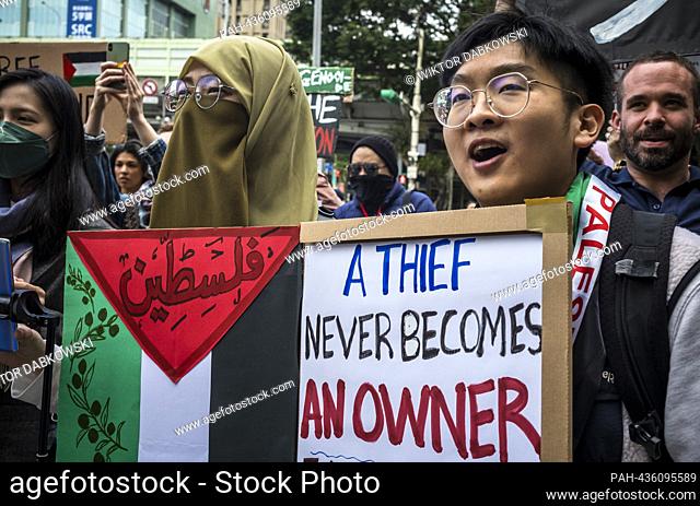 Demonstration Urging Taiwanese Government for Diplomatic Action in Palestinian-Israeli Conflict during a protest in Taipei