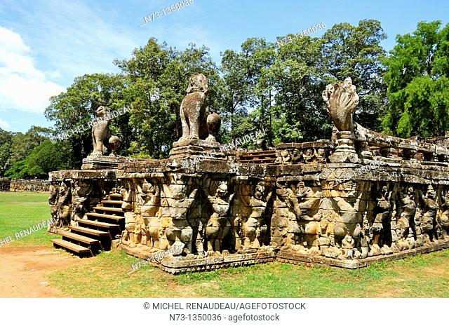 Cambodia, Siem Reap Province, Angkor site listed as World Heritage by UNESCO, former city of Angkor Thom, Elephants Terrace