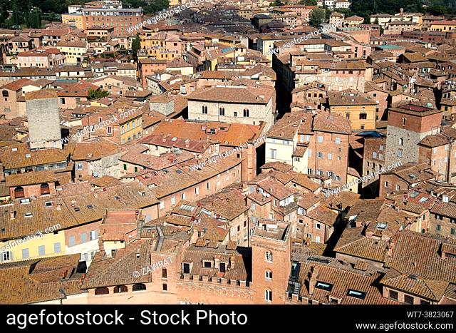 Siena from Campanile del Mangia, roofs, houses, medieval city