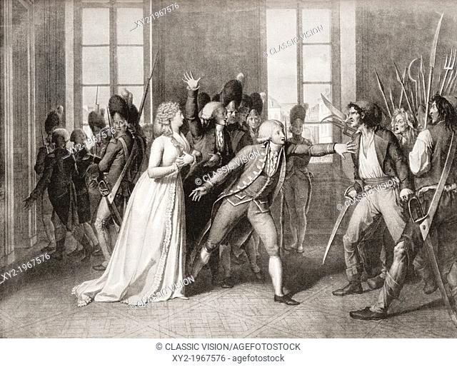 Princess Élisabeth of France, sister of king Louis XVI presents herself as Marie-Antoinette to Jacques Maillard during the storming of the Tuileries