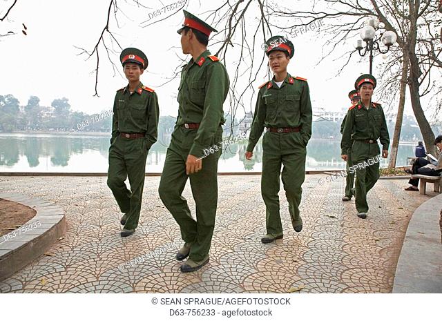 Vietnam  Soldiers at Hoan Kiem Lake, Hanoi